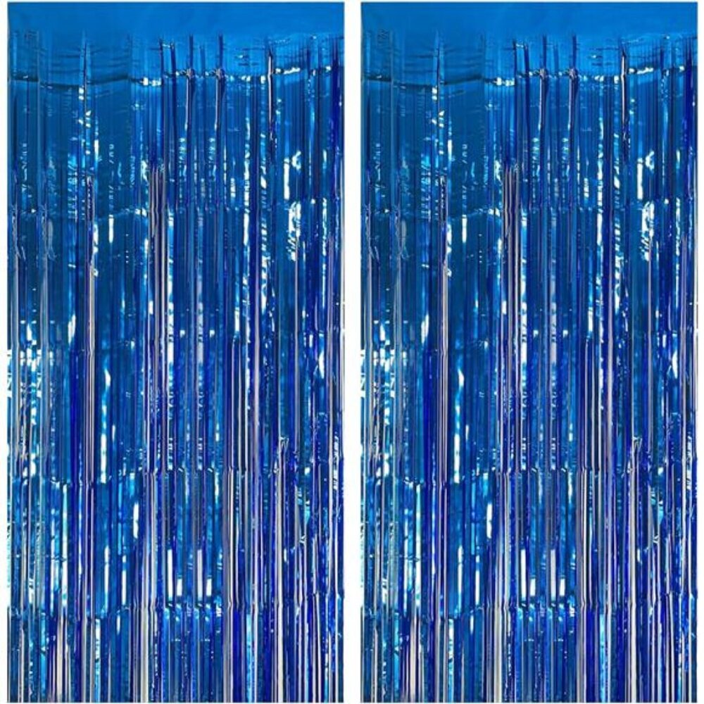 Blue Tinsel Party Backdrop 2 Pack Ocean Streamers Birthday Wedding Photo Booth D